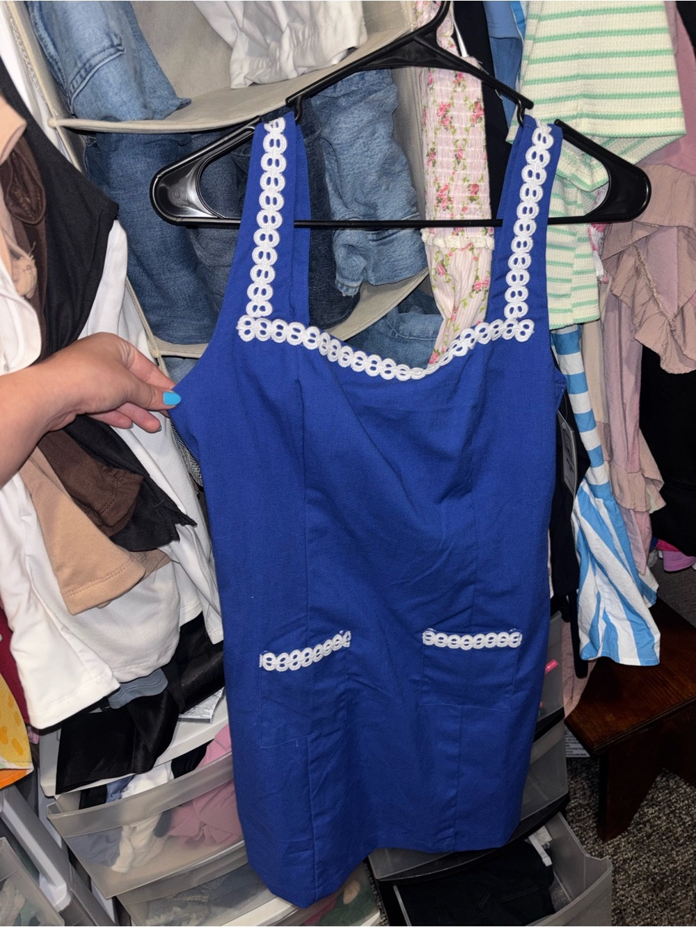 Royal Blue Mini Dress with White Trim